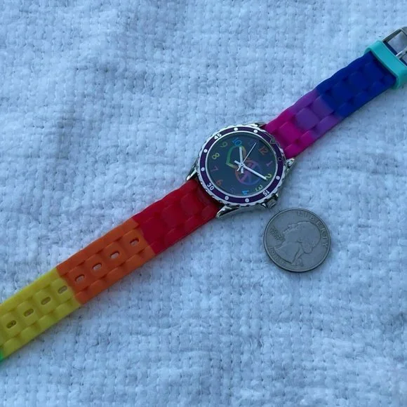 Accutime Watch Analog Multi Color Rubber Band Unisex Wrist Watch - Picture 7 of 9